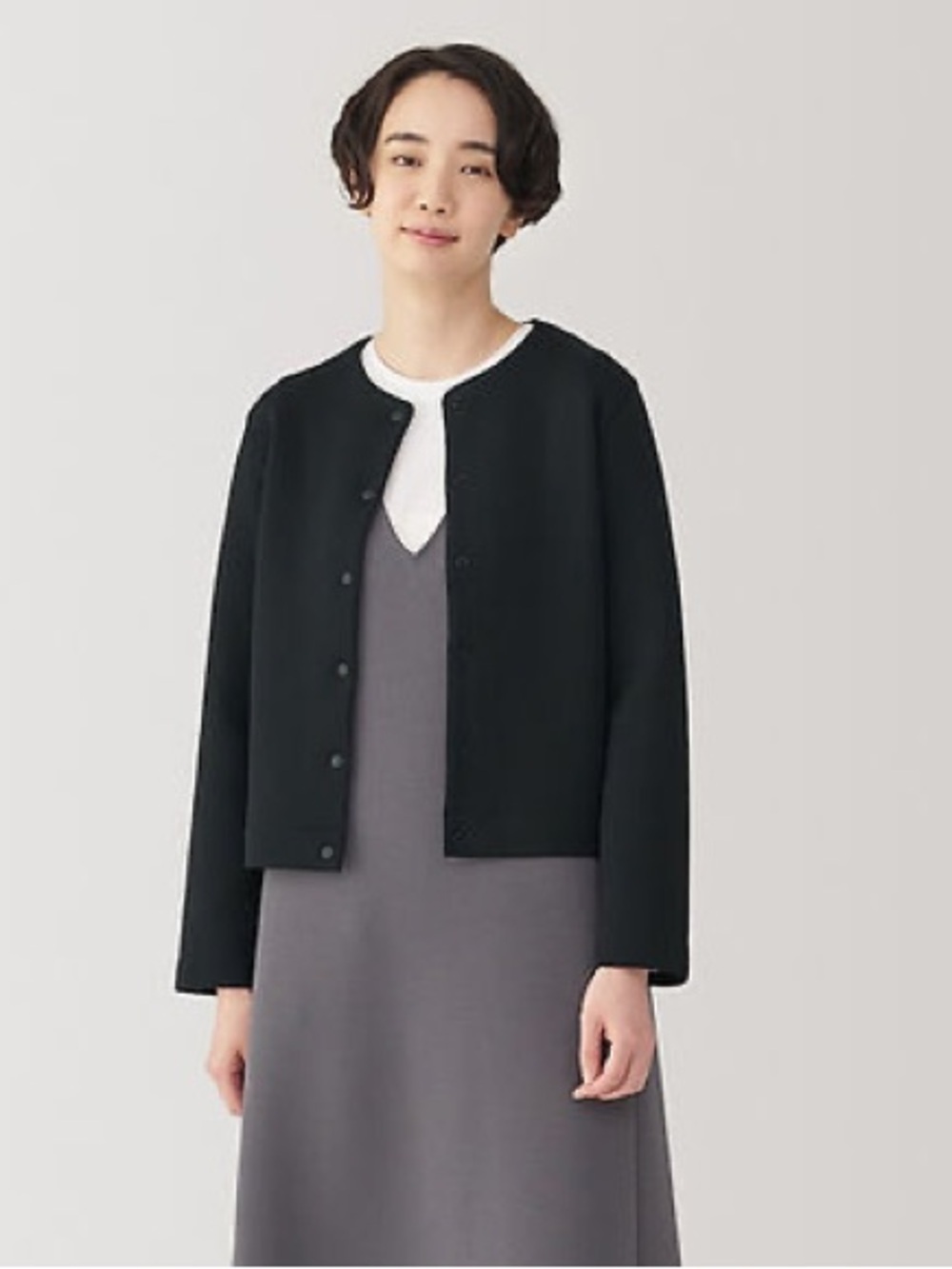 Muji Double Knitted Crew Neck Sweatshirt Black Cardigan, Size